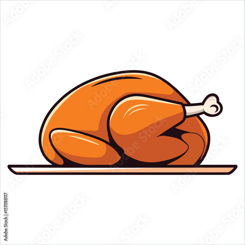 illustration of a roasted whole chicken on a plate. Great for recipes and cooking websites.