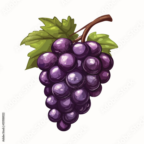 Ripe Grape Bunch Nature Fruit Abundance Icon Vector Illustration