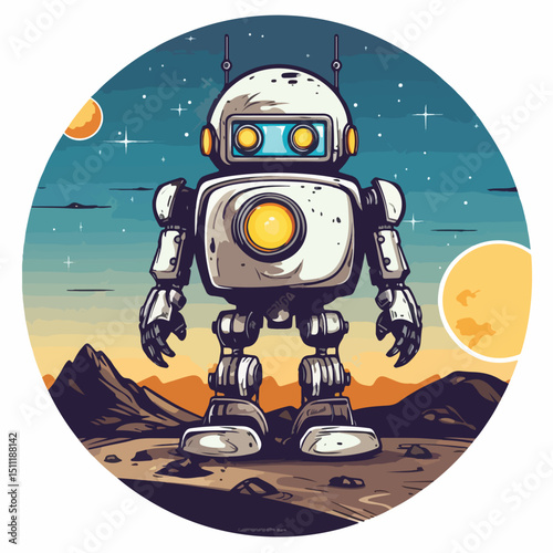 Futuristic Robot Standing on Moon in Space Vector Illustration for Sci-Fi Concepts