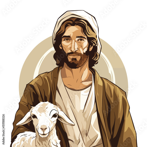 Professional Vector Illustration of Shepherd Face in Manger - Character Image for Design