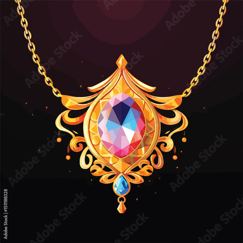 Luxurious Shiny Gold Jewelry with Precious Gem Isolated on White Background