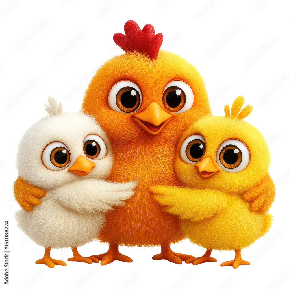 Fototapeta premium PNG Adorable fluffy cartoon chicks