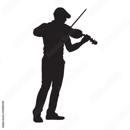 Silhouette of violinist playing violin musical instrument performance