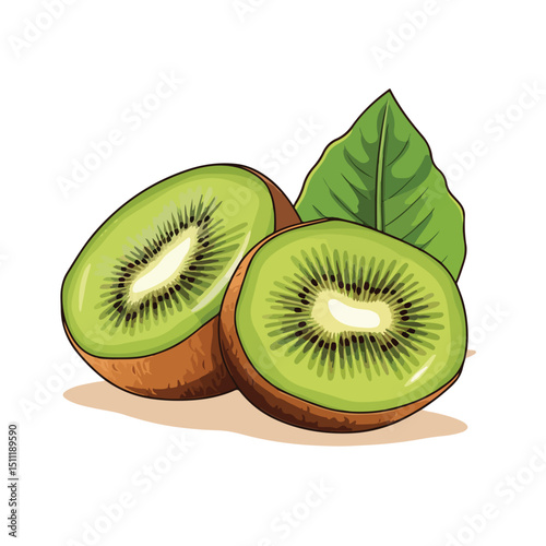 Colorful Cartoon Vector Illustration of Tropical Fruits Including Kiwi, Ideal for Creative Designs