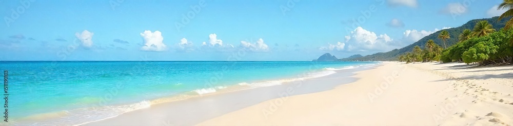 Serene panoramic view of a pristine sandy beach stretching to the horizon under a clear sky Perfect for travel, vacation, and summer themes Ideal for websites and publications , background, texture Serene panoramic view of a pristine sandy beach stretching to the horizon under a clear sky Perfect for travel, vacation, and summer themes Ideal for websites and publications , background, texture