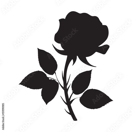 Black rose silhouette vector illustration for graphic design needs
