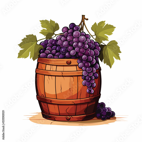 Rustic Wooden Bucket with Fresh Grapes and Wineglass for Wine Tasting Events