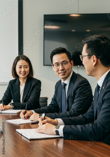 Corporate Asian Business People in Meeting Room Working Together