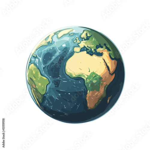 Detailed Vector Illustration of Isolated Planet Earth Icon for Global Concept Designs
