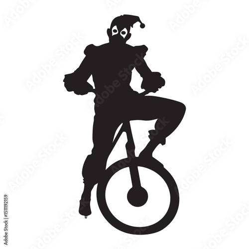 Silhouette of clown on unicycle circus performer vintage illustration