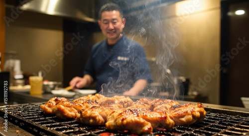 Delicious Meat Cooking On Grill By Chef In Restaurant For Dinner