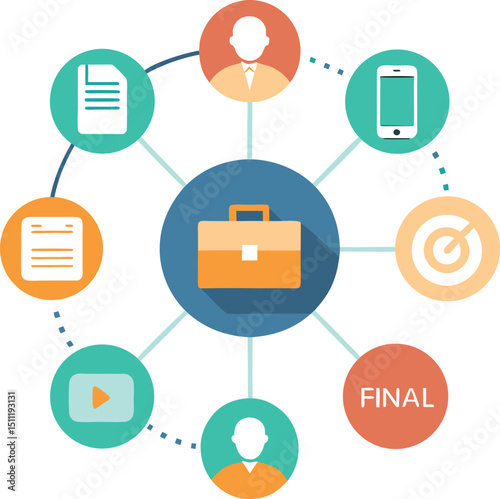 Digital Marketing Infographic with SEO, Social Media, and Email Icons, Project Management Infographic with Gantt Chart and Task Planning