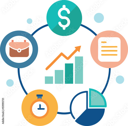 Digital Marketing Infographic with SEO, Social Media, and Email Icons, Project Management Infographic with Gantt Chart and Task Planning