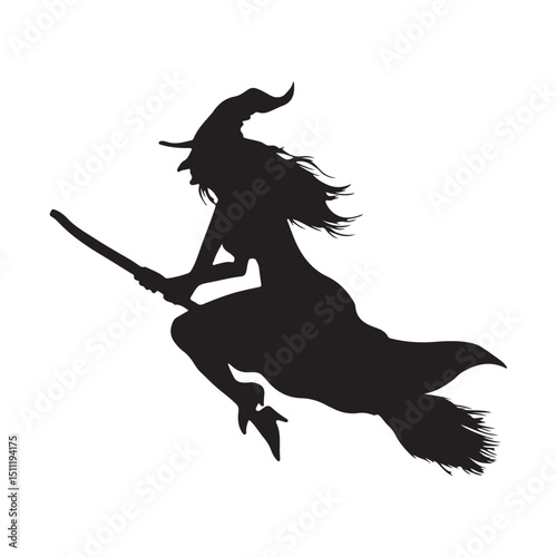 Flying witch silhouette halloween design vector illustration image
