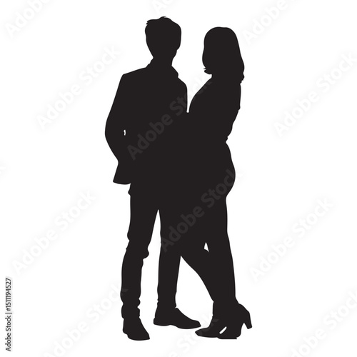 Silhouette of stylish couple posing together for fashion portrait shot
