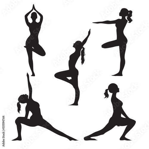 yoga position silhouette set, Black & White silhouette set