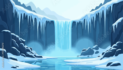 Frozen Waterfall Landscape with Ice and Snow