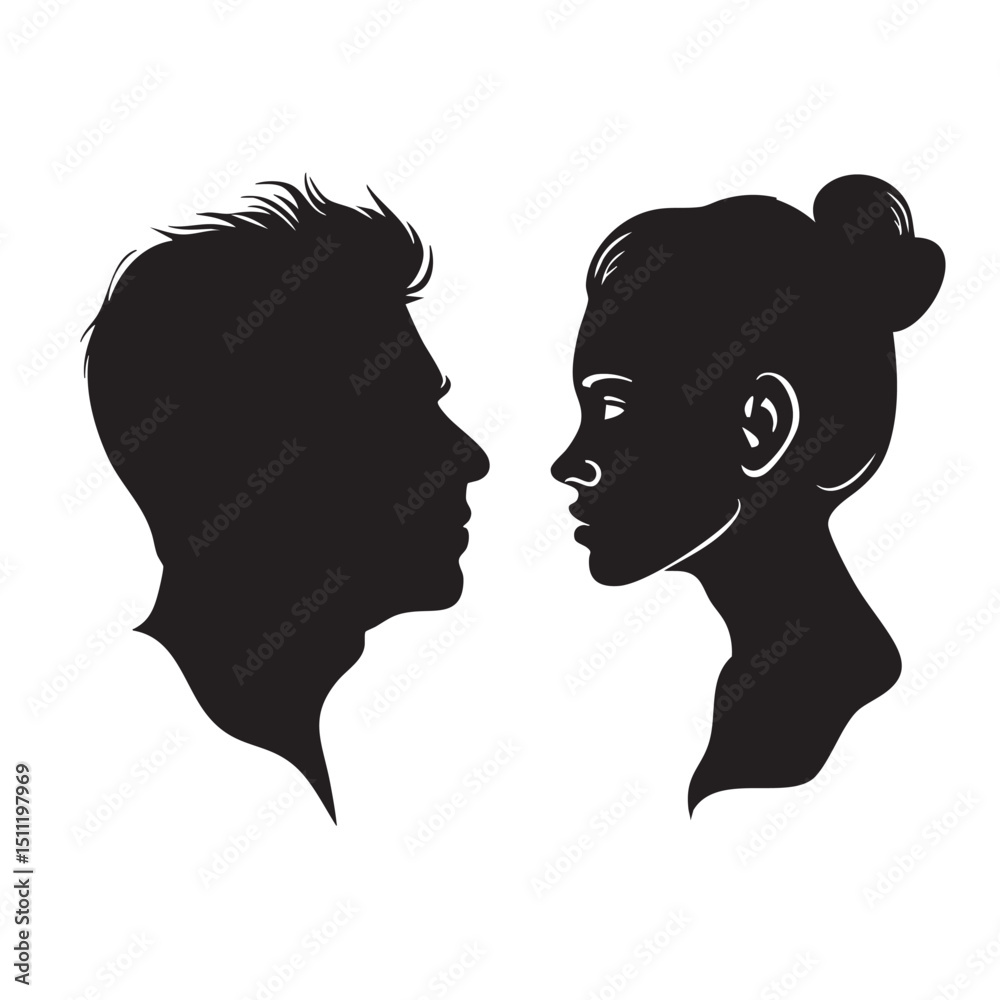 Fototapeta premium Male and female face silhouette or icon, black color isolated on white background