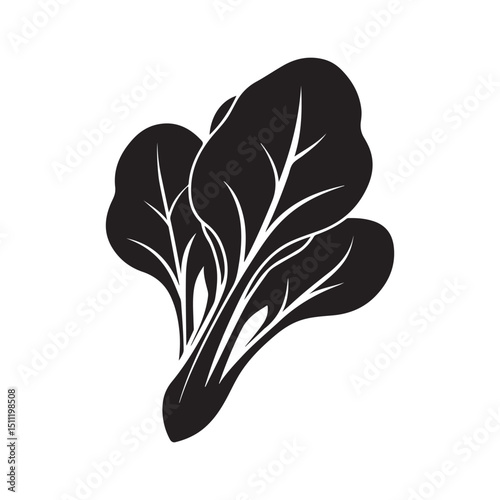 Black and white spinach vector illustration healthy food design art silhouette