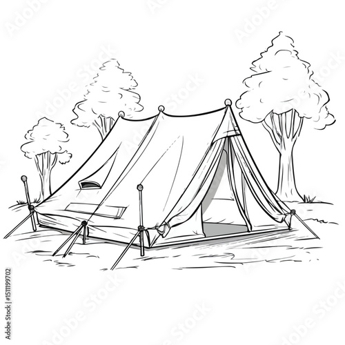 Professional Camping Equipment Outline Illustration for Outdoor Activities