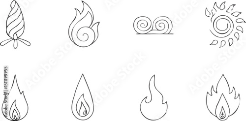 Collection of hand drawn elemental symbols representing fire wind water and earth in black and white |eps vectors