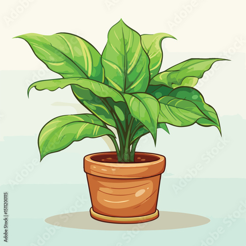 Cartoon Plant in Pot Vector Illustration for Botanical Designs and Gardening Concepts