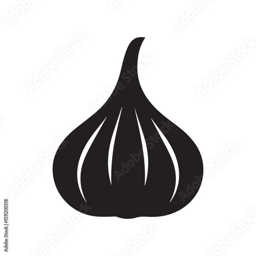 Black garlic bulb vector illustration for healthy food design element silhouette