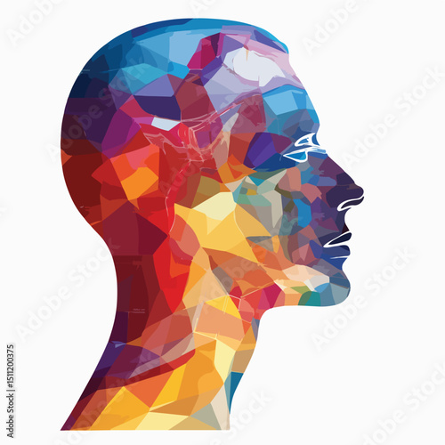 Professional Vector Illustration of a Human Head Profile Thinking with Creative Mind Power
