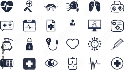 Collection of medical and healthcare related icons including heart, lungs, virus and other symbols |eps vectors