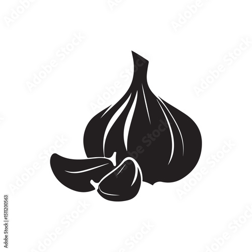 Black garlic bulb and cloves vector illustration for logo design silhouette