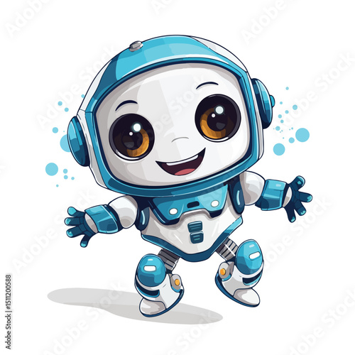Cheerful Robot Funny Character Flying Cartoon Isolated Vector Illustration