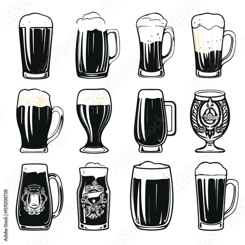 Collection of Monochrome Beer Cups for Stylish and Elegant Designs