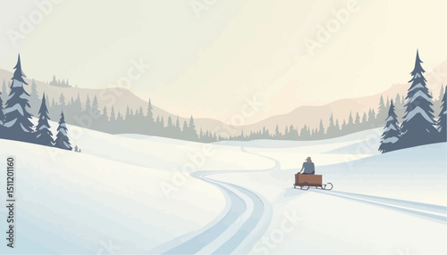 Person Sledding in Snowy Winter Landscape