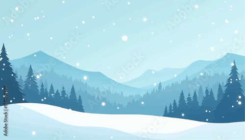 Winter landscape scene with forest and snow