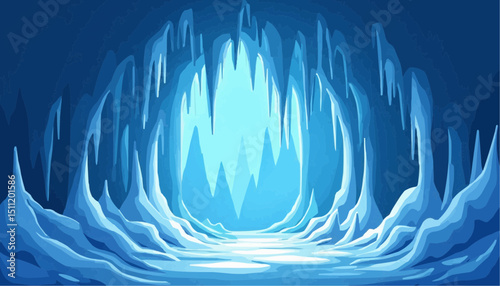 Ice cave with stalactites illustration