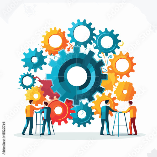 Professional Teamwork with Gear Design Vector Illustration for Business Collaboration Concepts