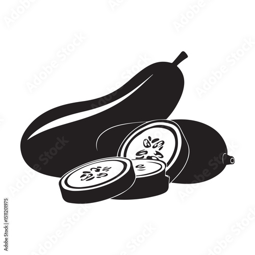 Fresh cucumber slices vector illustration healthy food ingredient art silhouette