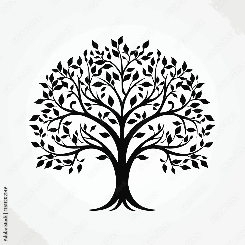 Obraz premium Eco symbol of tree with leaves in black and white for environmental designs