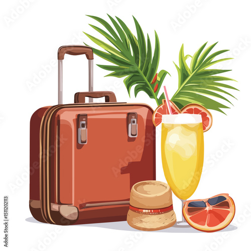 Professional Vector Illustration of Travel Suitcase and Tropical Cocktail Icon for Creative Designs