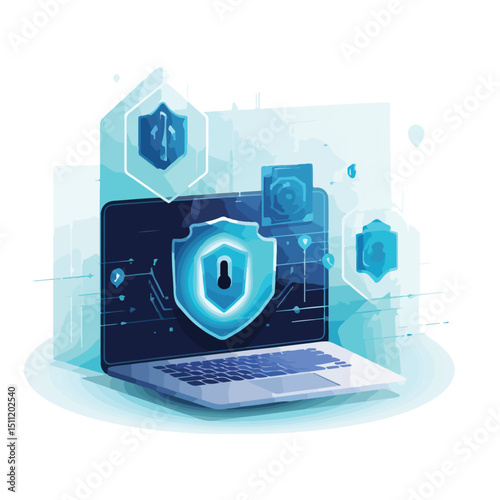 Modern Web Page Security System Technology with Shadows Vector Illustration