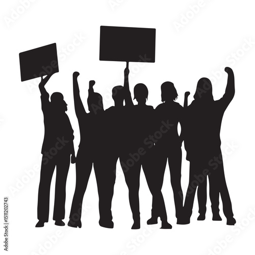 Protest silhouette group crowd holding signs demonstration activism