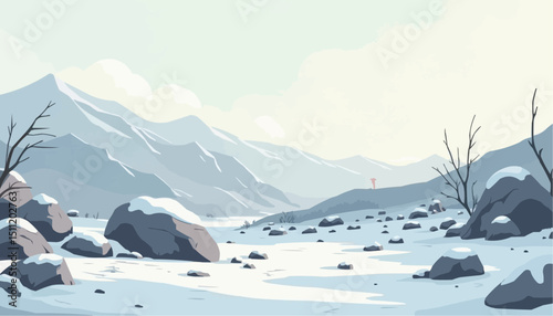 Winter Mountain Landscape with Snow and Rocks