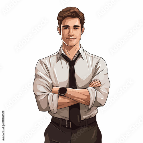 Professional Young Businessman Standing with Folded Arms in Stylish Shirt