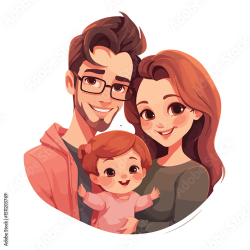 Professional Vector Illustration of Adorable Family with Dad, Mum, and Baby