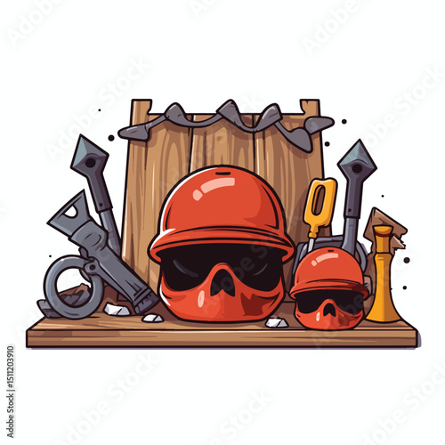 Professional Danger Sign with Tools Cartoon Vector Illustration for Safety Awareness