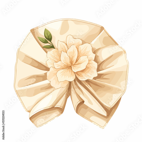 Elegant Beige Napkin Folded Isolated Vector Illustration