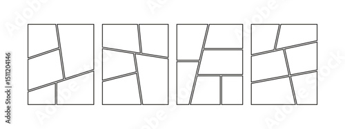 Blank collage grid template for a storyboard layout panel for a manga comic, Empty page frame for comic book, photo collage, poster, flyer