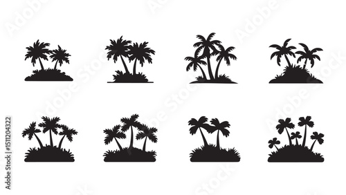 Tropical summer beach with palm tree silhouettes at sunset
