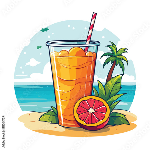 Exotic Tropical Fruit Smoothie Drink Presentation with Small Plastic Cup