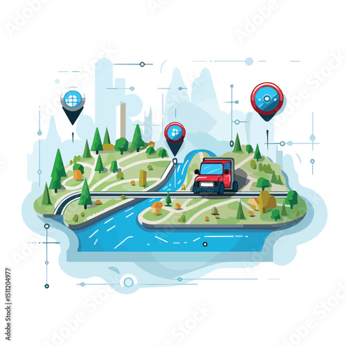 Professional GPS Car Tracking Vector Illustration for Location Services and Vehicle Monitoring